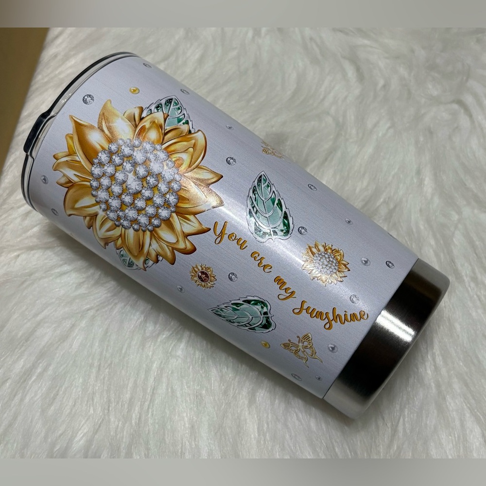New! Beautiful Double Wall Insulated Sunflower Christian Tumbler - Picture 2 of 4